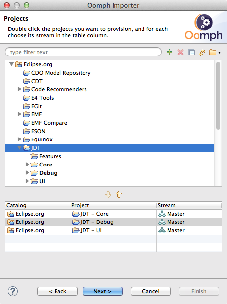 Screenshot showing Eclipse Oomph project importer